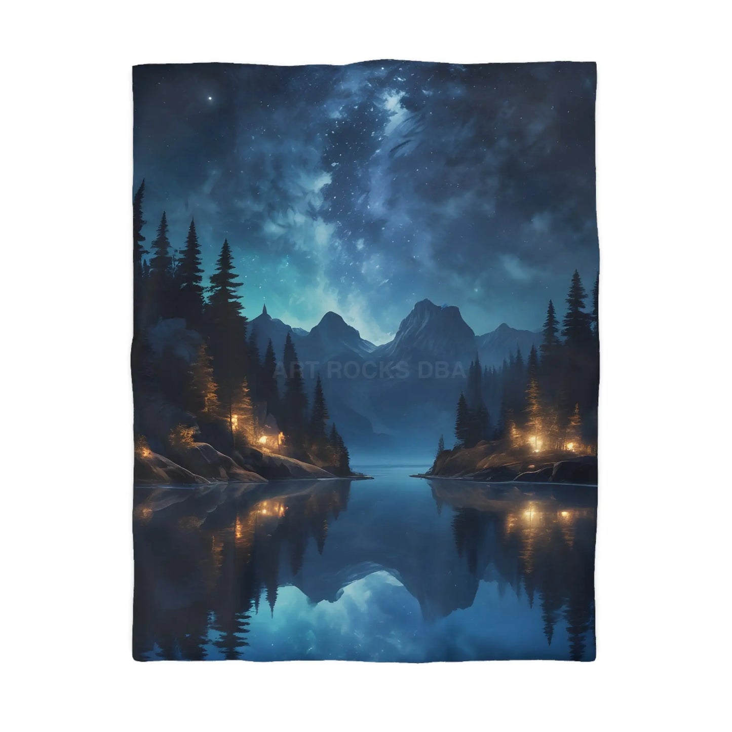 Camping Under the Night Sky Lake Reflection Microfiber Duvet Cover - Cozy Night Sky Design - Home Decor