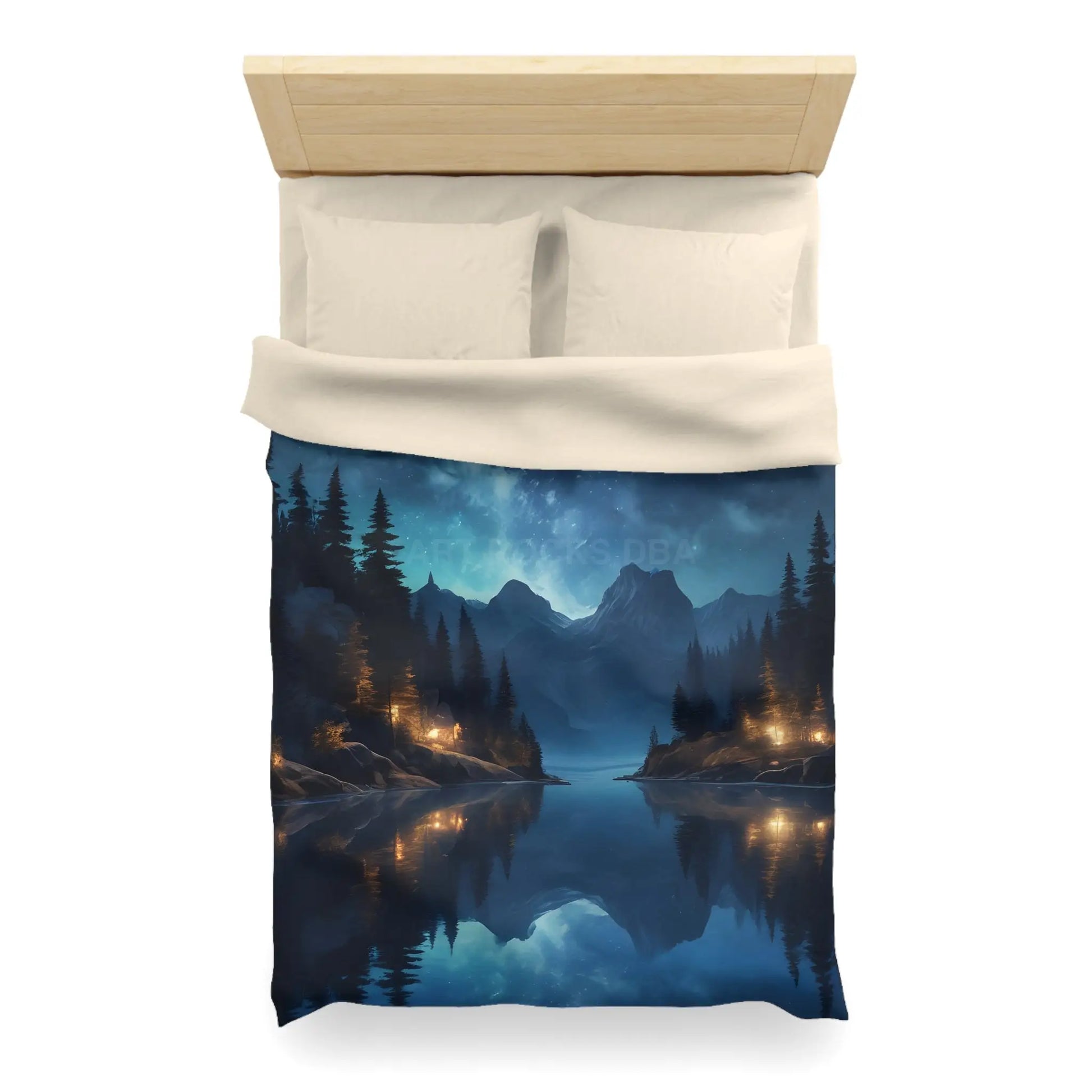 Camping Under the Night Sky Lake Reflection Microfiber Duvet Cover - Cozy Night Sky Design - Home Decor