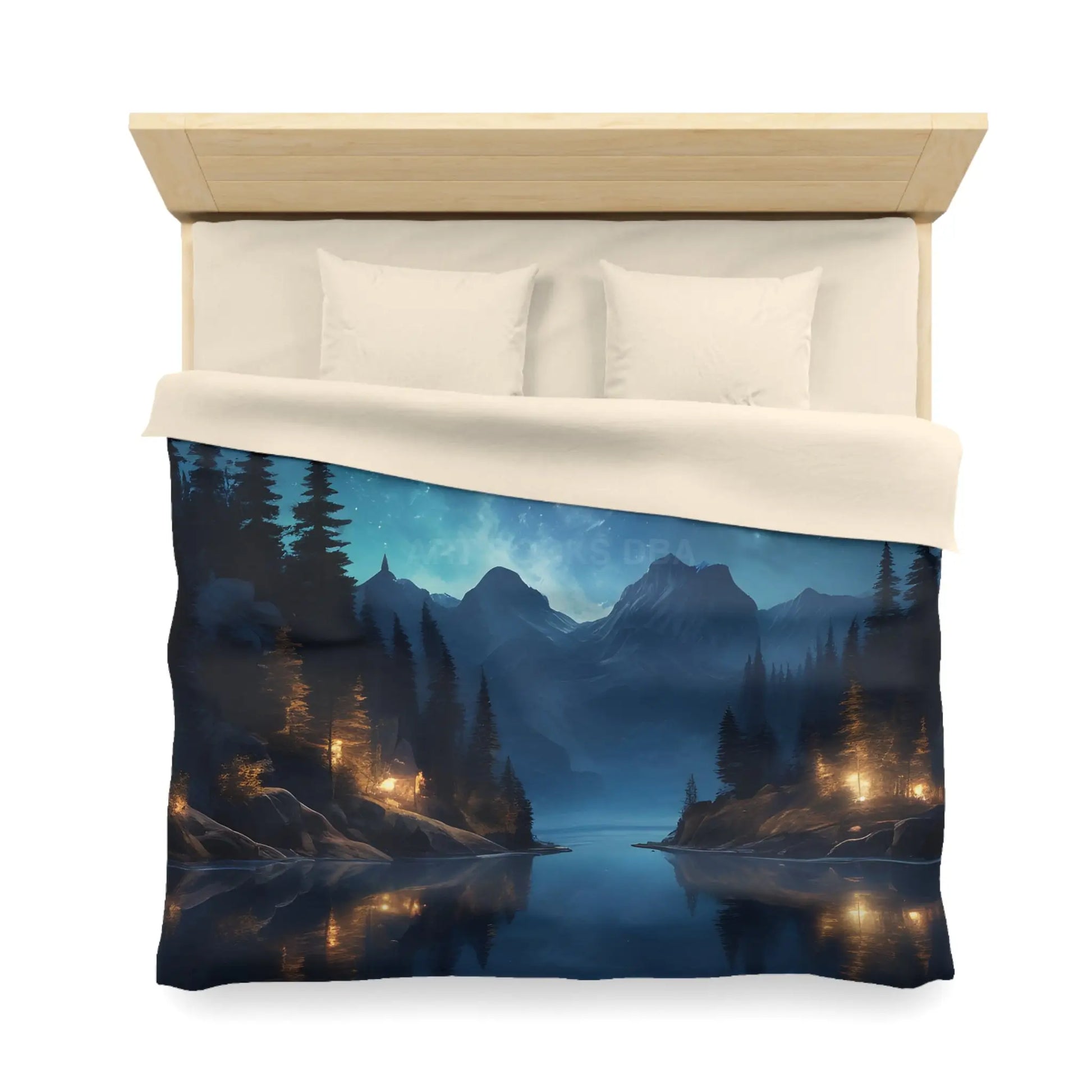 Camping Under the Night Sky Lake Reflection Microfiber Duvet Cover - Cozy Night Sky Design - Home Decor