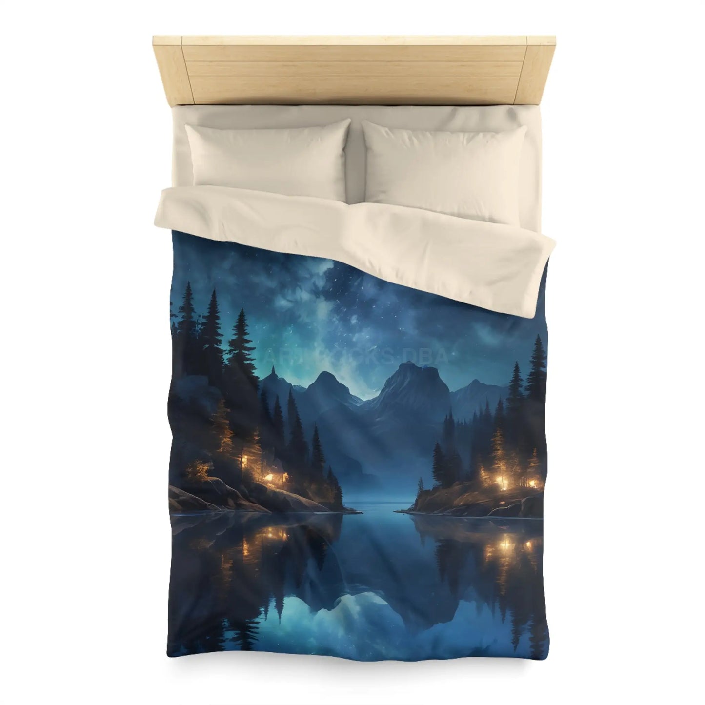 Camping Under the Night Sky Lake Reflection Microfiber Duvet Cover - Cozy Night Sky Design - Twin / Cream - Home Decor