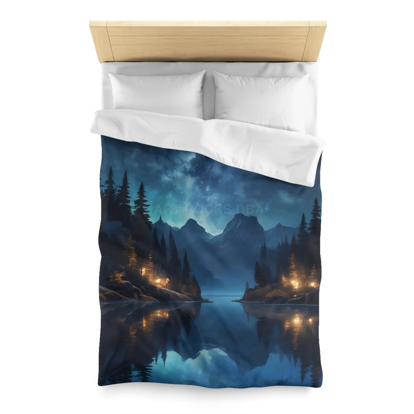 Camping Under the Night Sky Lake Reflection Microfiber Duvet Cover - Cozy Night Sky Design - Home Decor