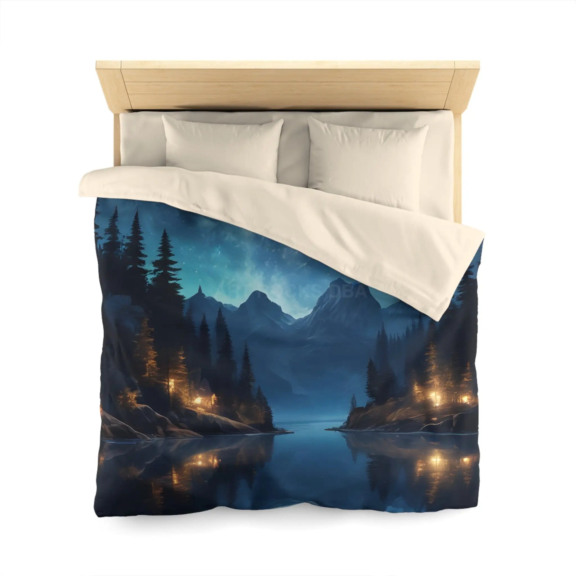 Camping Under the Night Sky Lake Reflection Microfiber Duvet Cover - Cozy Night Sky Design - Home Decor