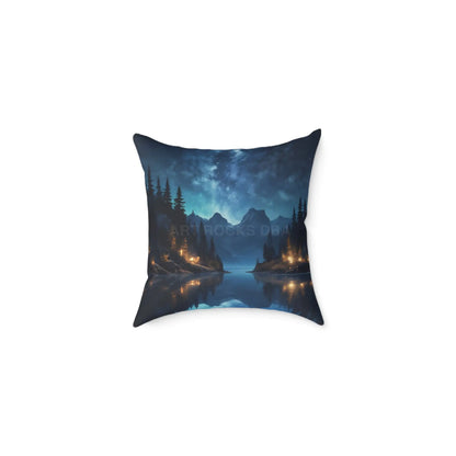 Canvas Pillow - Peaceful Lake at Night Under the Stars with Campers Enjoying Their Stay - 16’’ × 16’’ - Home Decor