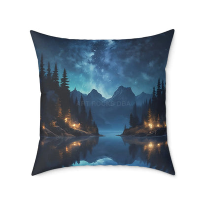Canvas Pillow - Peaceful Lake at Night Under the Stars with Campers Enjoying Their Stay - 26’’ × 26’’ - Home Decor