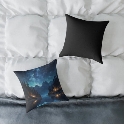 Canvas Pillow - Peaceful Lake at Night Under the Stars with Campers Enjoying Their Stay - Home Decor