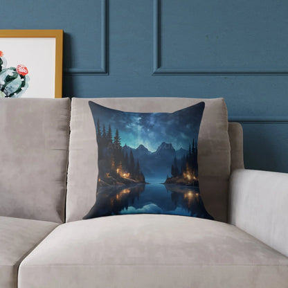 Canvas Pillow - Peaceful Lake at Night Under the Stars with Campers Enjoying Their Stay - Home Decor