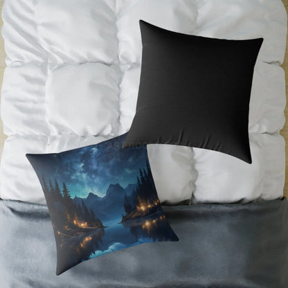 Canvas Pillow - Peaceful Lake at Night Under the Stars with Campers Enjoying Their Stay - Home Decor