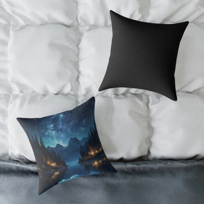 Canvas Pillow - Peaceful Lake at Night Under the Stars with Campers Enjoying Their Stay - Home Decor