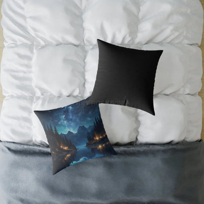 Canvas Pillow - Peaceful Lake at Night Under the Stars with Campers Enjoying Their Stay - Home Decor