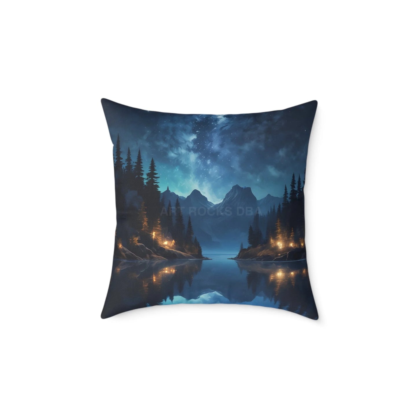 Canvas Pillow - Peaceful Lake at Night Under the Stars with Campers Enjoying Their Stay - 20’’ × 20’’ - Home Decor
