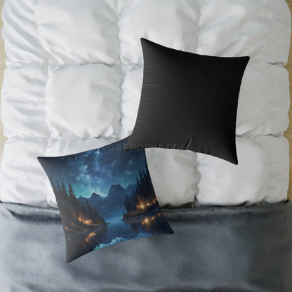 Canvas Pillow - Peaceful Lake at Night Under the Stars with Campers Enjoying Their Stay - Home Decor