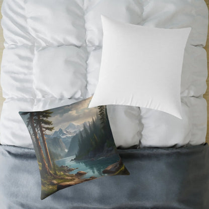 Canvas Pillow - Peaceful River Flowing Through the Pine Trees From The Mountains Above - Home Decor