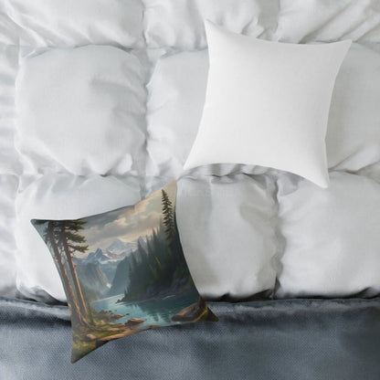 Canvas Pillow - Peaceful River Flowing Through the Pine Trees From The Mountains Above - Home Decor