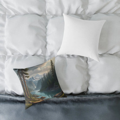 Canvas Pillow - Peaceful River Flowing Through the Pine Trees From The Mountains Above - Home Decor