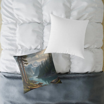 Canvas Pillow - Peaceful River Flowing Through the Pine Trees From The Mountains Above - Home Decor