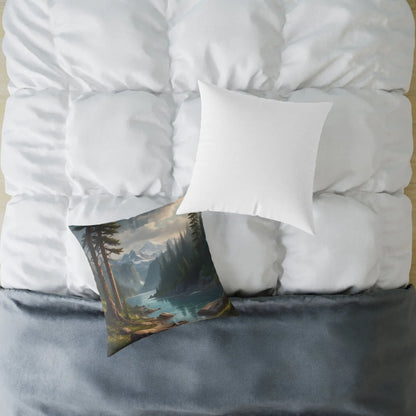 Canvas Pillow - Peaceful River Flowing Through the Pine Trees From The Mountains Above - Home Decor