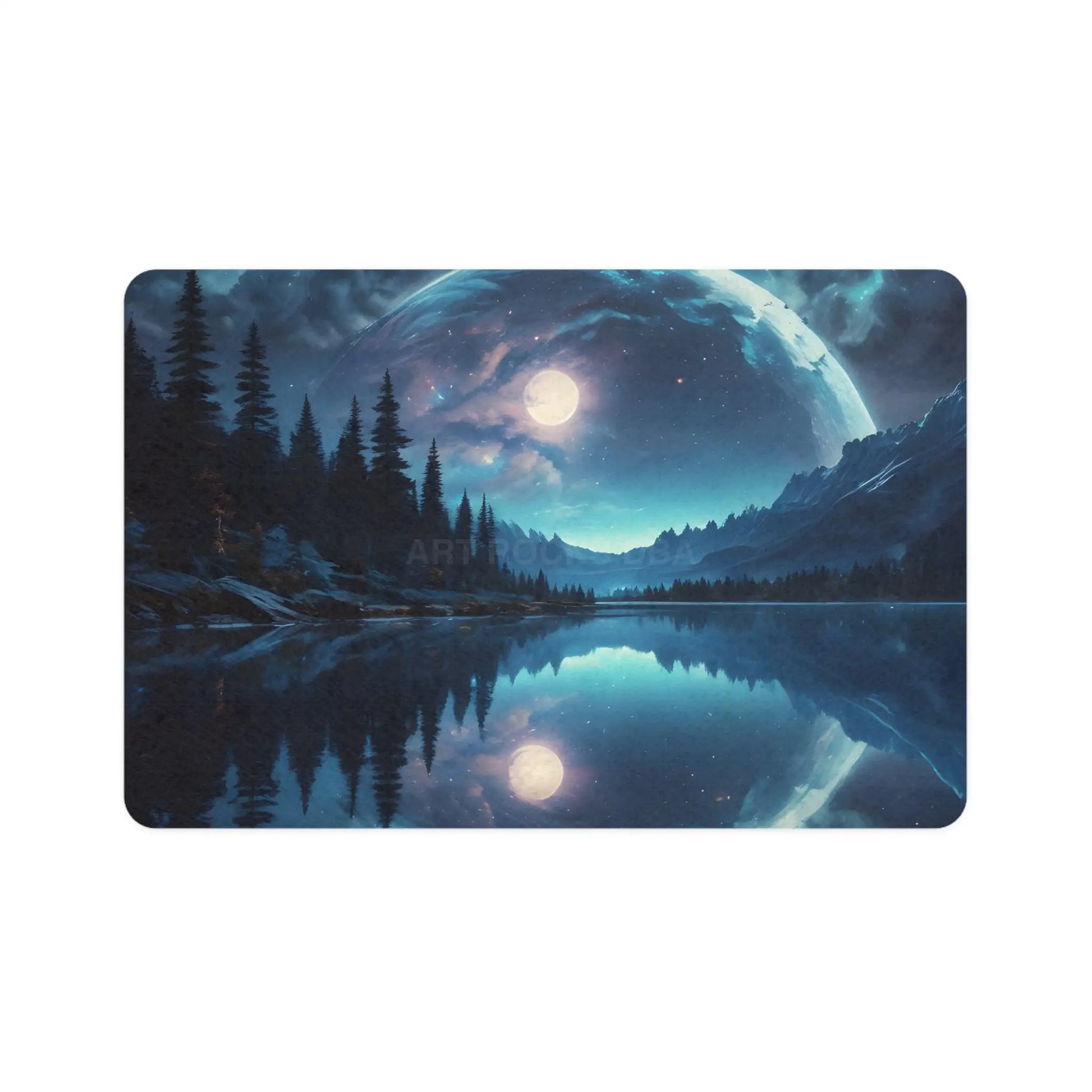 Celestial Lake Pet Food Mat (12x18) – Moonlit Forest Feeding Mat for Dogs & Cats - 12’’ × 18’’ / Rectangle - Pets