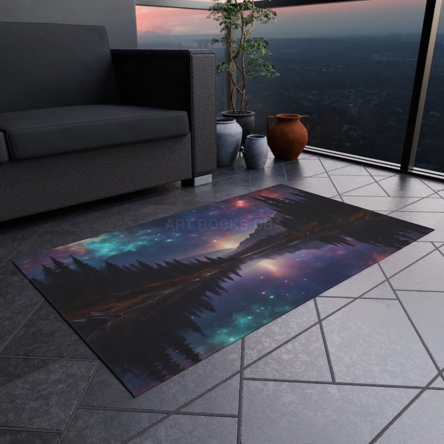 Celestial Landscape Outdoor Rug Starry Sky Mat for Patios Camping Rug Nature-Inspired Decor Tent Accessory - Home Decor