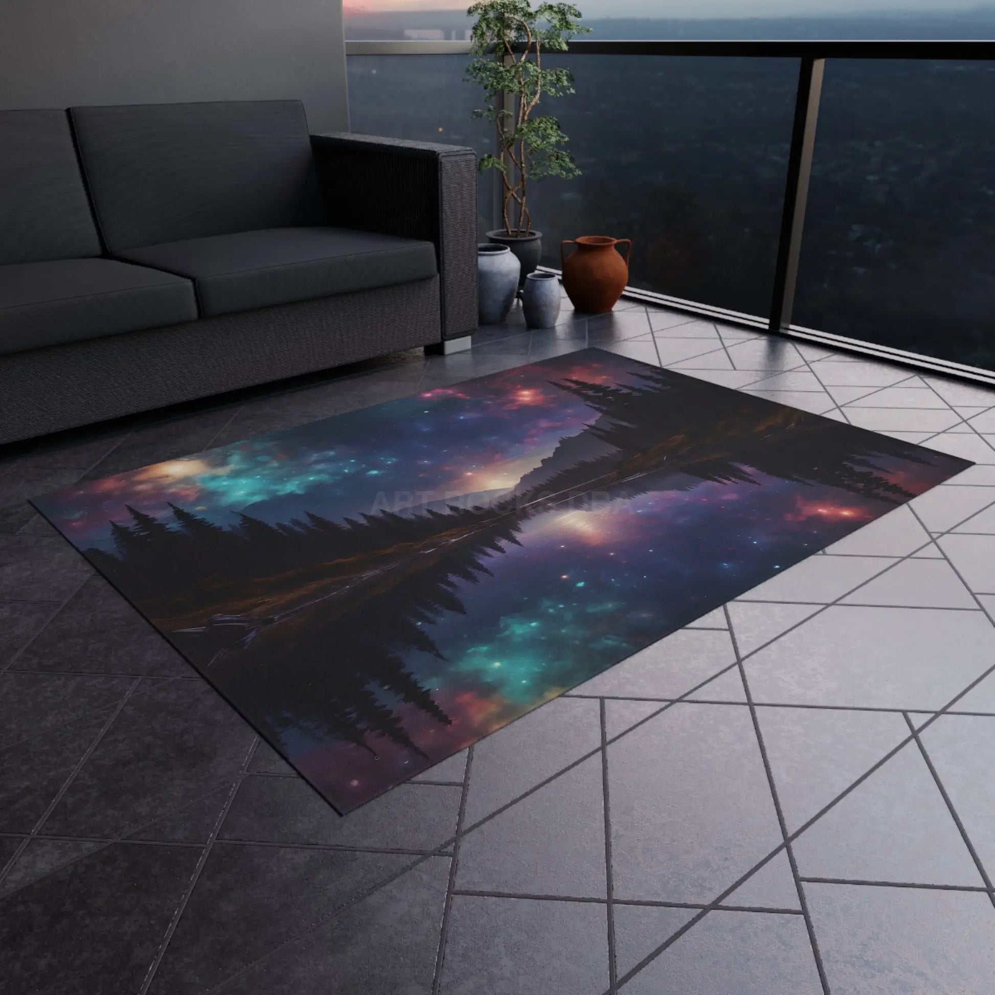 Celestial Landscape Outdoor Rug Starry Sky Mat for Patios Camping Rug Nature-Inspired Decor Tent Accessory - 60’’ ×