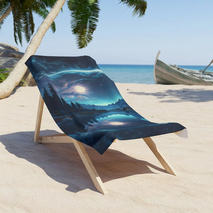 Celestial Reflection Beach Towel — Moonlit Lake Landscape - 30’’ × 60’’ - Home Decor