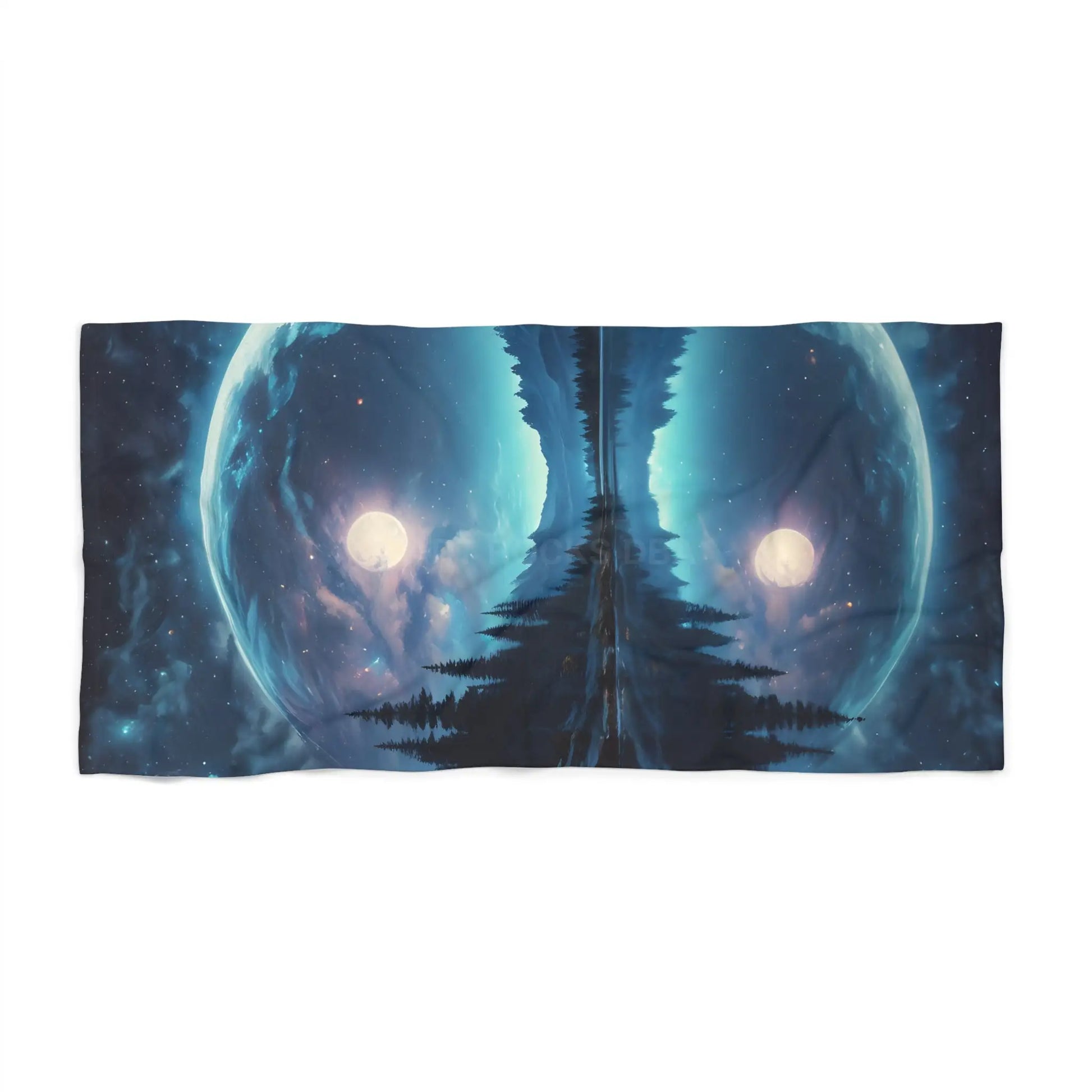Celestial Reflection Beach Towel — Moonlit Lake Landscape - Home Decor