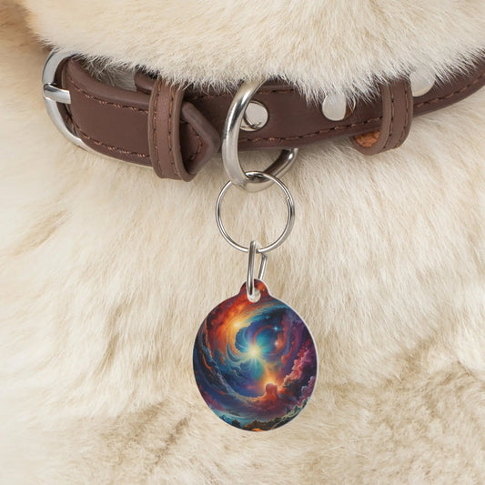 Celestial Swirl Pet Tag — Colorful Cosmic Galaxy ID Charm - 1’’ - Pets