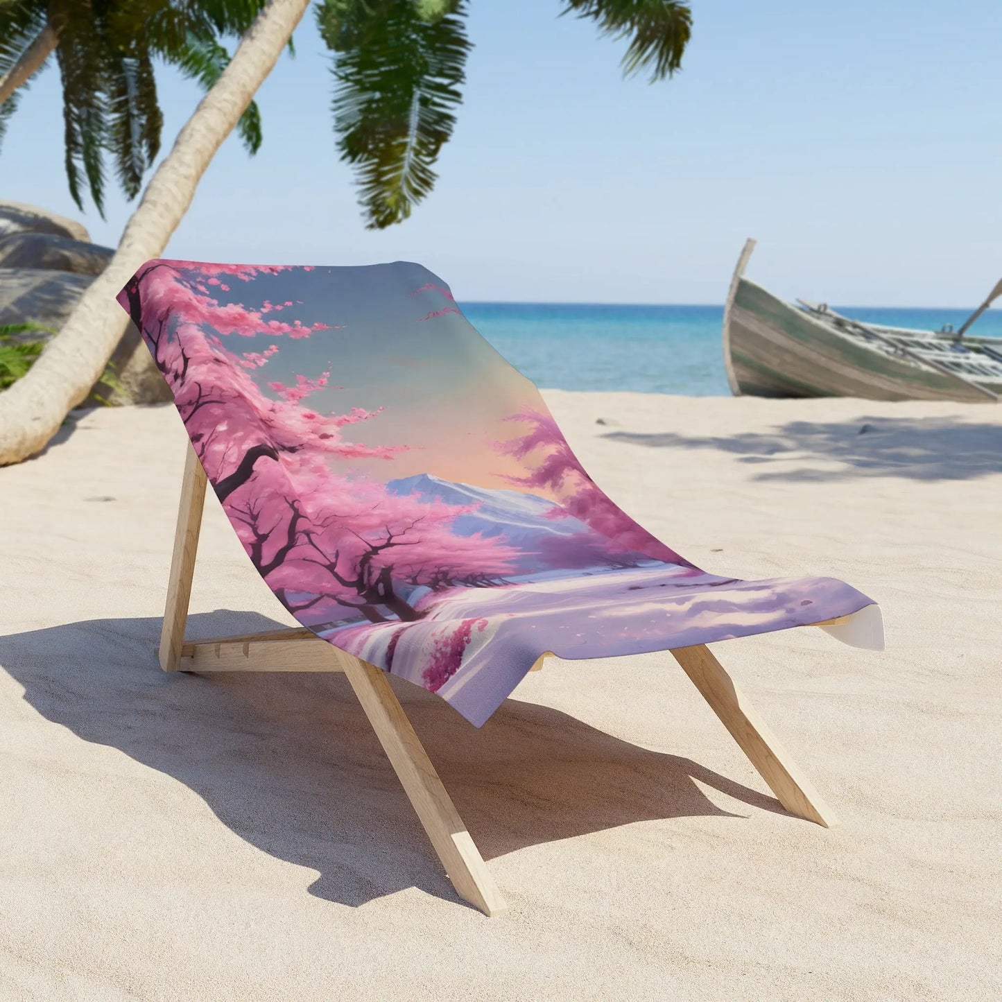 Cherry Blossom Beach Towel — Pink Sakura Sunset Coastal Towel - 30’’ × 60’’ - Home Decor