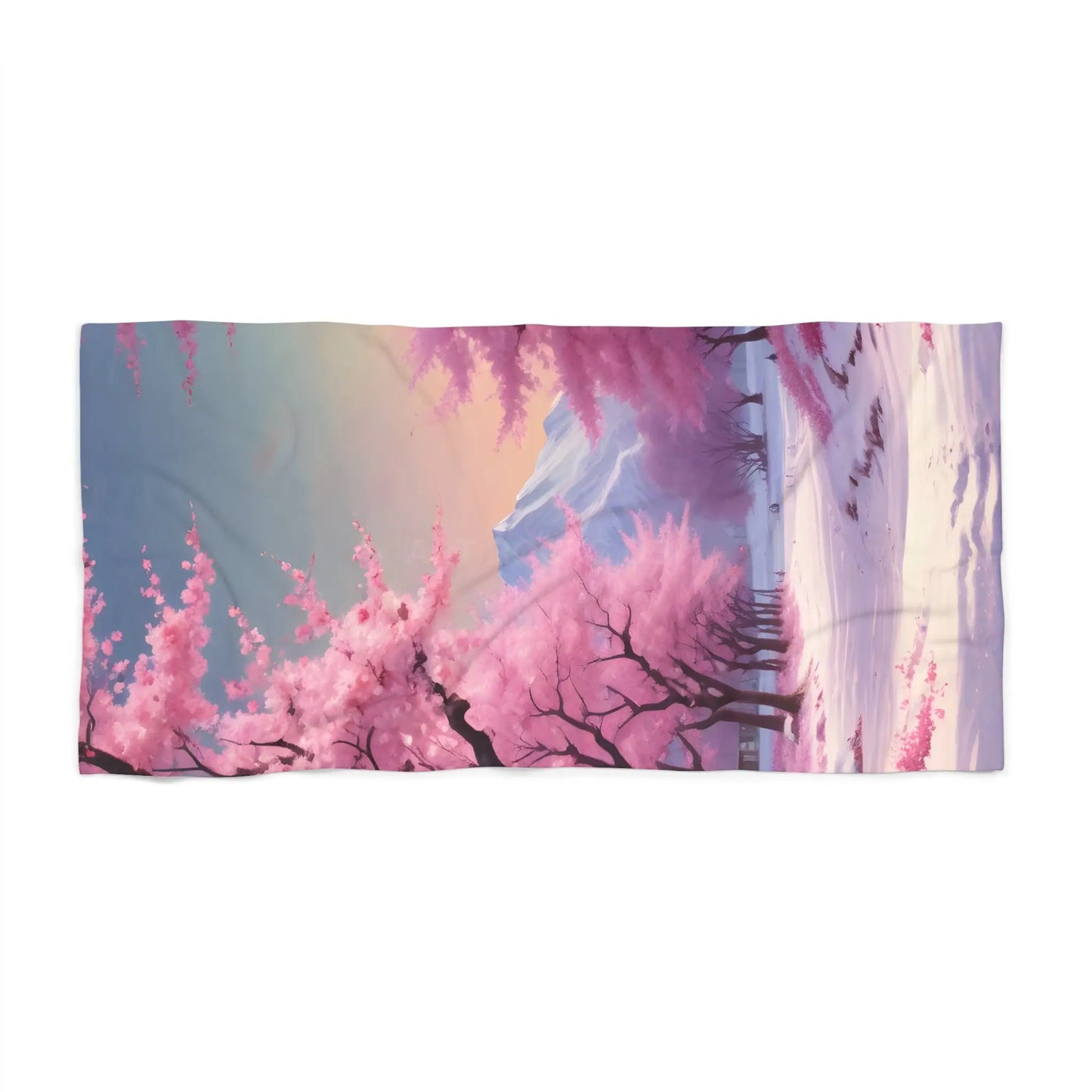 Cherry Blossom Beach Towel — Pink Sakura Sunset Coastal Towel - 36’’ × 72’’ - Home Decor