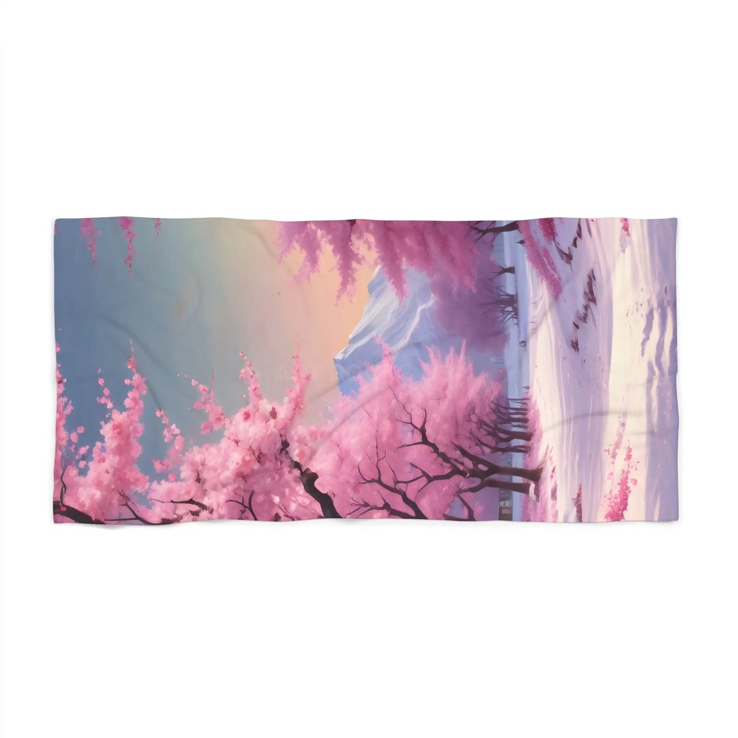 Cherry Blossom Beach Towel — Pink Sakura Sunset Coastal Towel - Home Decor