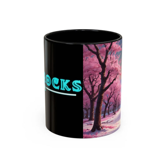 Cherry Blossom Coffee Mug - Pink Sakura Landscape Accent Mug (11/15oz) - 11oz / Black - Mug
