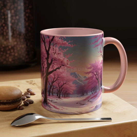Cherry Blossom Coffee Mug - Pink Sakura Landscape Accent Mug (11/15oz) - 11oz / Pink - Mug