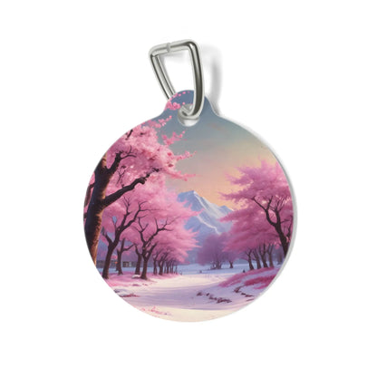 Cherry Blossom Landscape Pet Tag — Pink Sakura Dog/Cat ID Charm - 1’’ - Pets