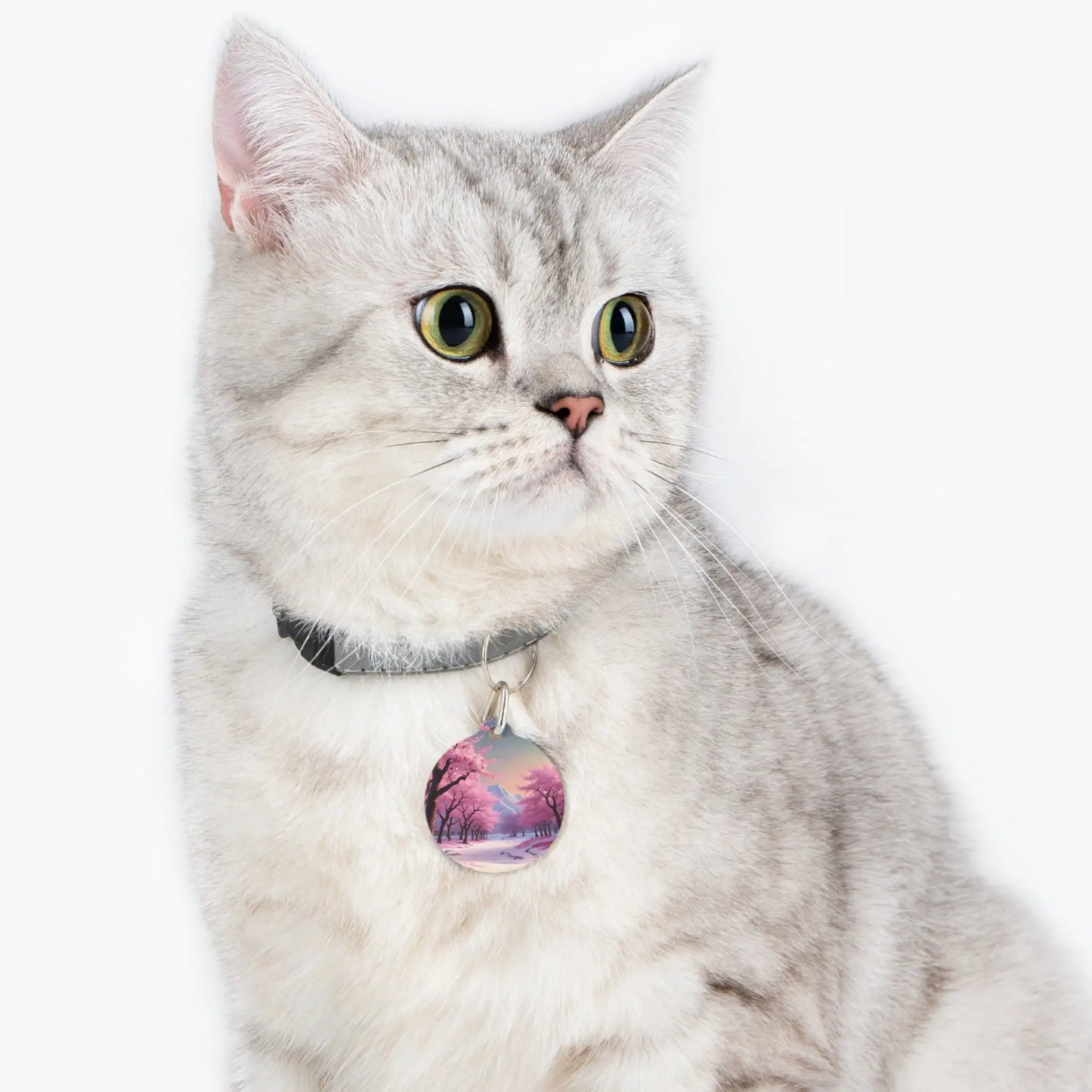 Cherry Blossom Landscape Pet Tag — Pink Sakura Dog/Cat ID Charm - 1’’ - Pets