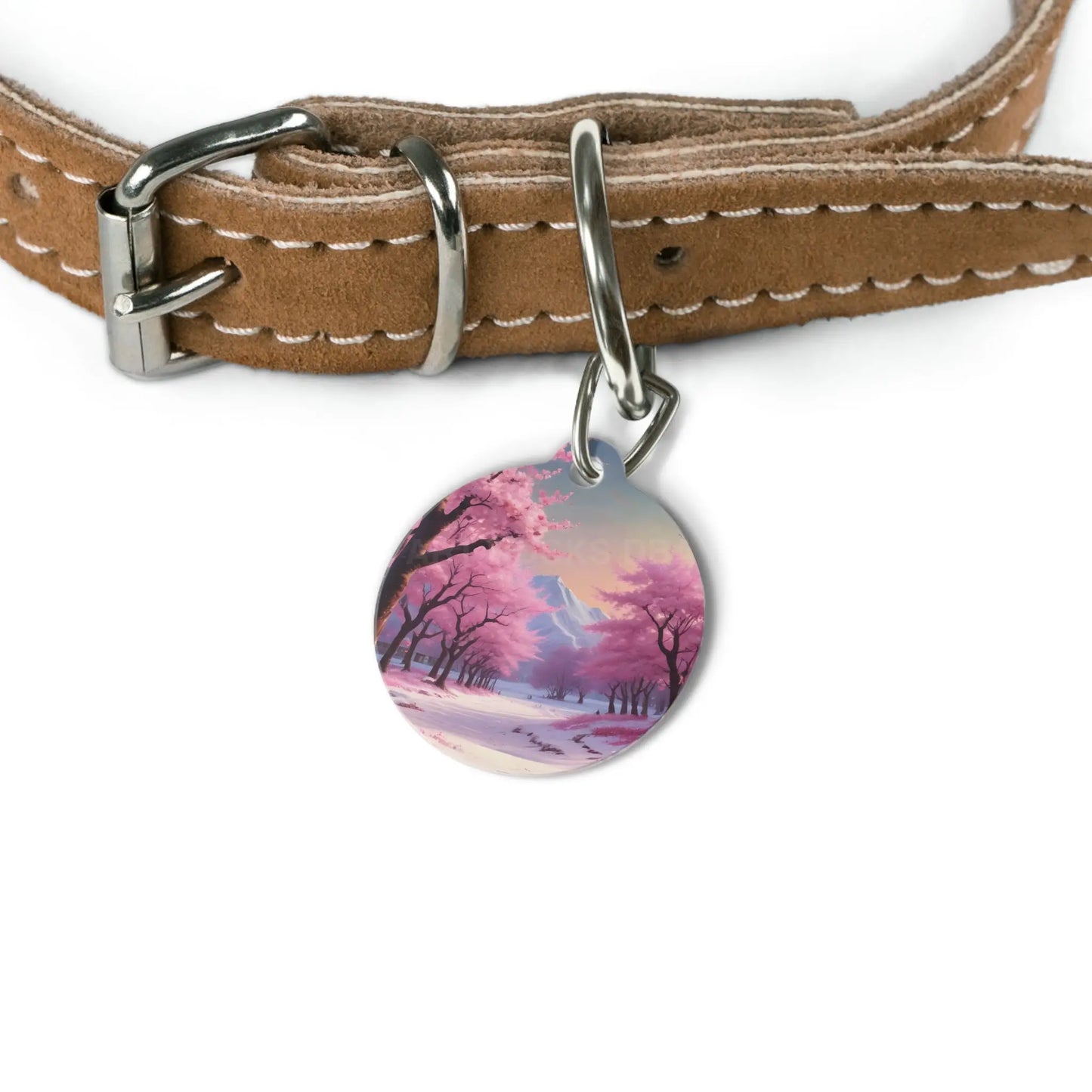 Cherry Blossom Landscape Pet Tag — Pink Sakura Dog/Cat ID Charm - 1’’ - Pets