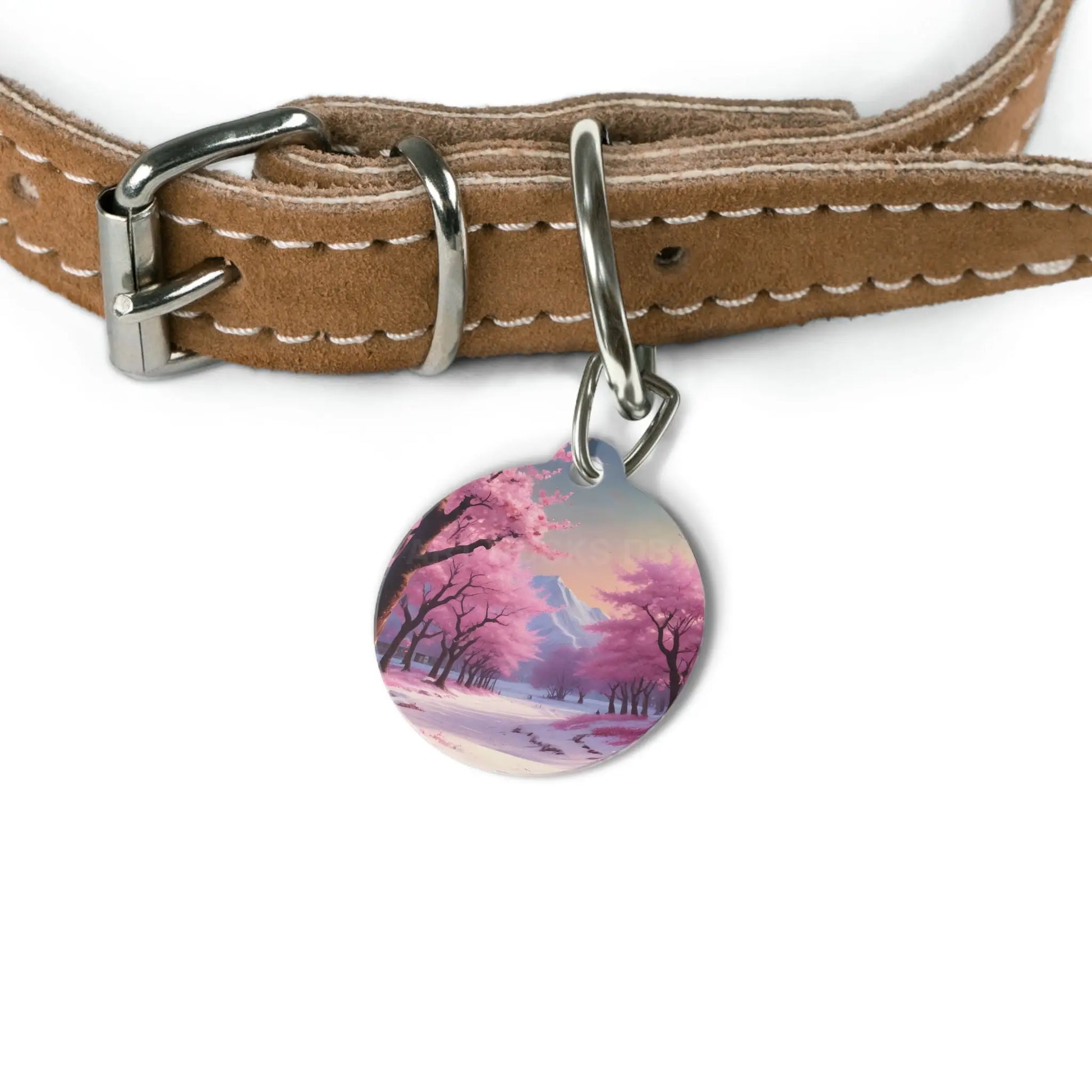 Cherry Blossom Landscape Pet Tag — Pink Sakura Dog/Cat ID Charm - 1’’ - Pets