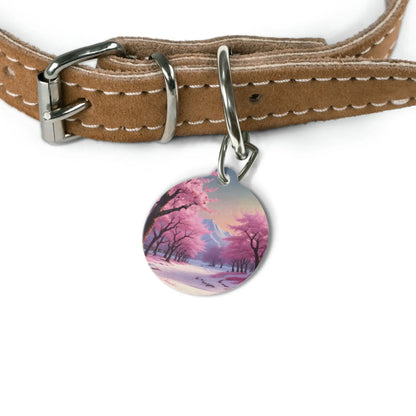 Cherry Blossom Landscape Pet Tag — Pink Sakura Dog/Cat ID Charm - 1’’ - Pets