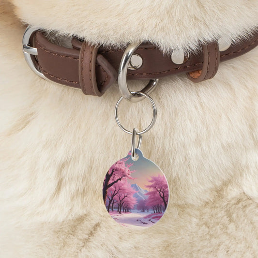 Cherry Blossom Landscape Pet Tag — Pink Sakura Dog/Cat ID Charm - 1’’ - Pets