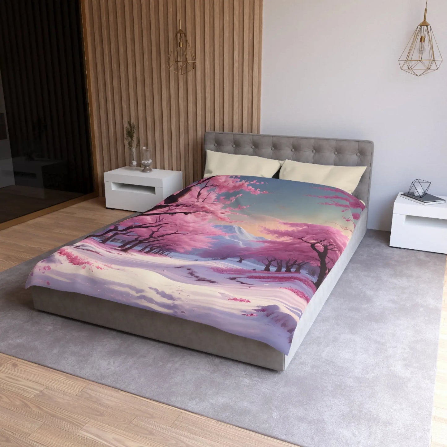 Cherry Blossom Microfiber Duvet Cover Cozy Bedding Spring Decor Floral Comforter Bedroom Makeover Gift Idea - Home Decor