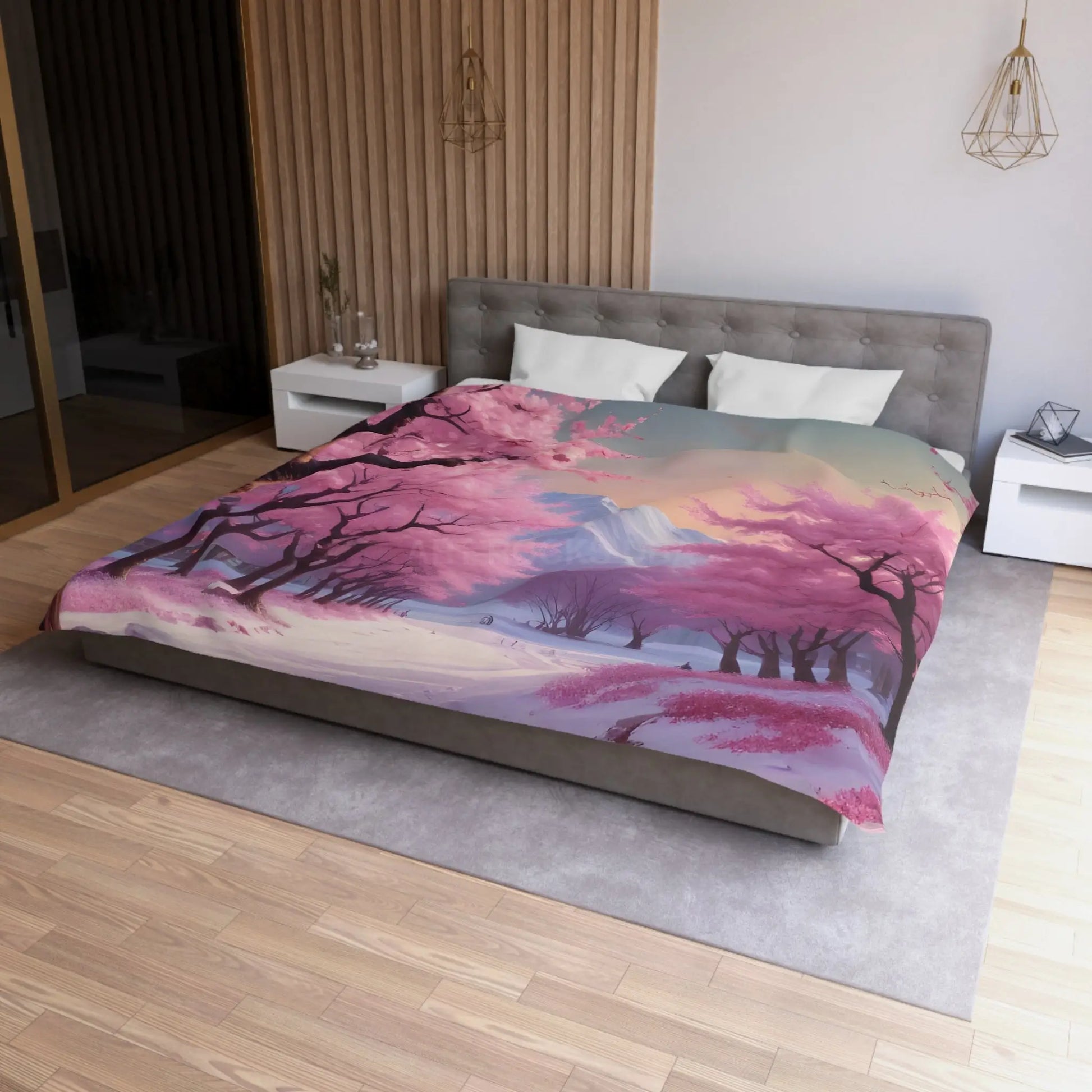 Cherry Blossom Microfiber Duvet Cover Cozy Bedding Spring Decor Floral Comforter Bedroom Makeover Gift Idea - Home Decor