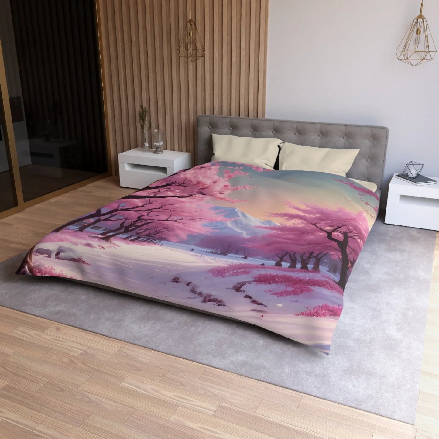 Cherry Blossom Microfiber Duvet Cover Cozy Bedding Spring Decor Floral Comforter Bedroom Makeover Gift Idea - Home Decor