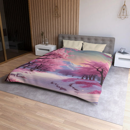 Cherry Blossom Microfiber Duvet Cover Cozy Bedding Spring Decor Floral Comforter Bedroom Makeover Gift Idea - Home Decor