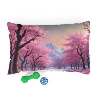 Cherry Blossom Mountain Pet Bed — Soft Floral Dog & Cat Pillow - 28’’ × 18’’ - Pets