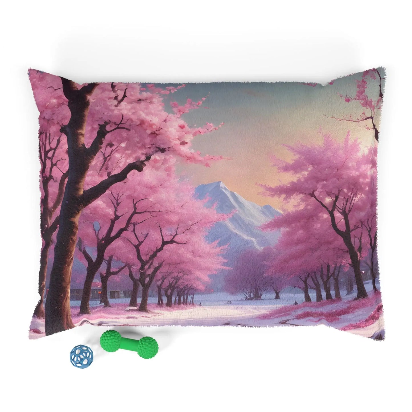 Cherry Blossom Mountain Pet Bed — Soft Floral Dog & Cat Pillow - 40’’ × 30’’ - Pets