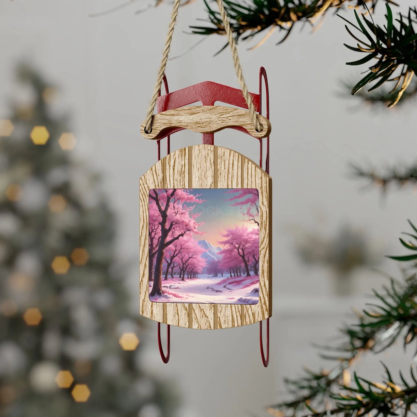 Cherry Blossom Sled Ornament - 2.1’’ × 4.6’’ / 1 pc - Home Decor