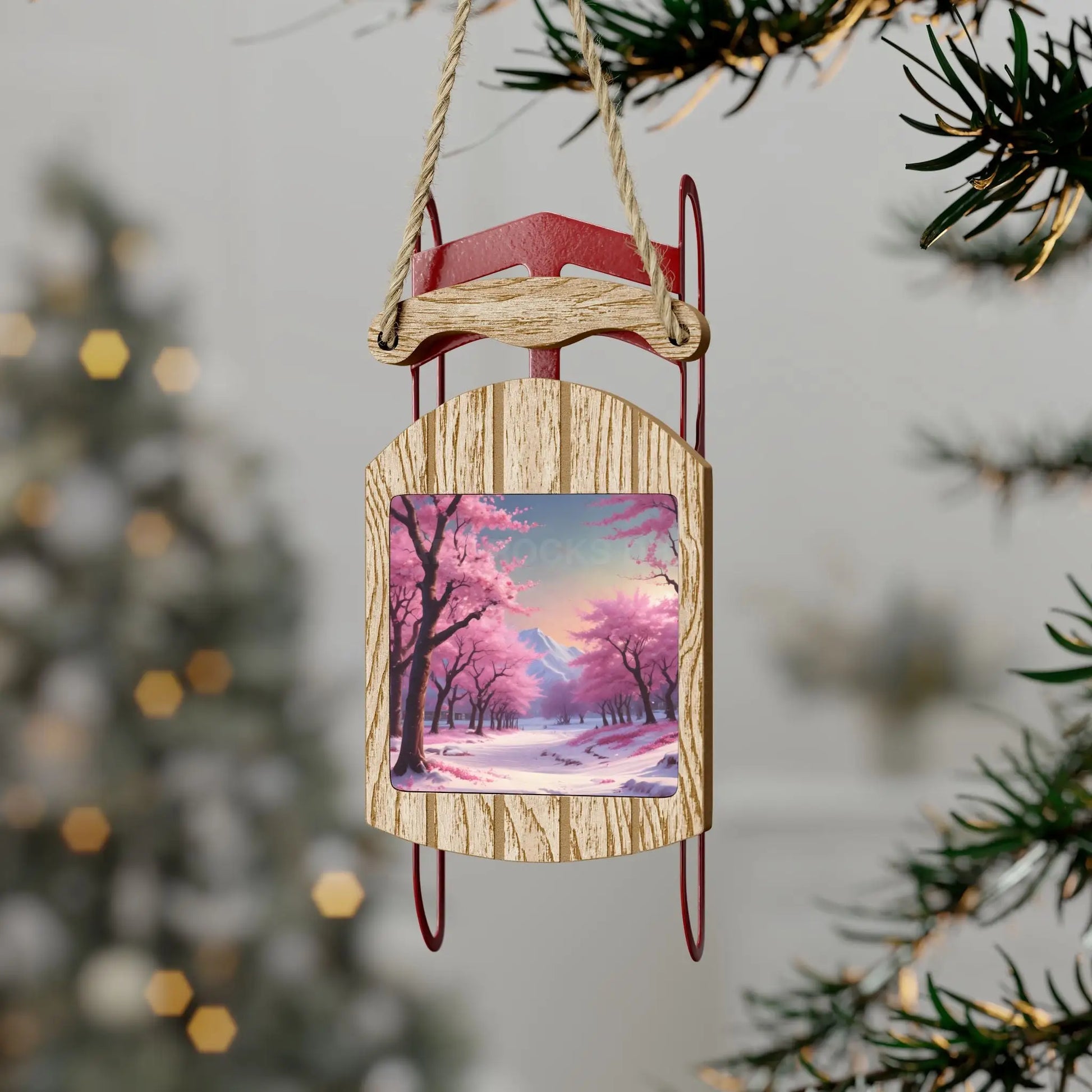 Cherry Blossom Sled Ornament - 2.1’’ × 4.6’’ / 1 pc - Home Decor
