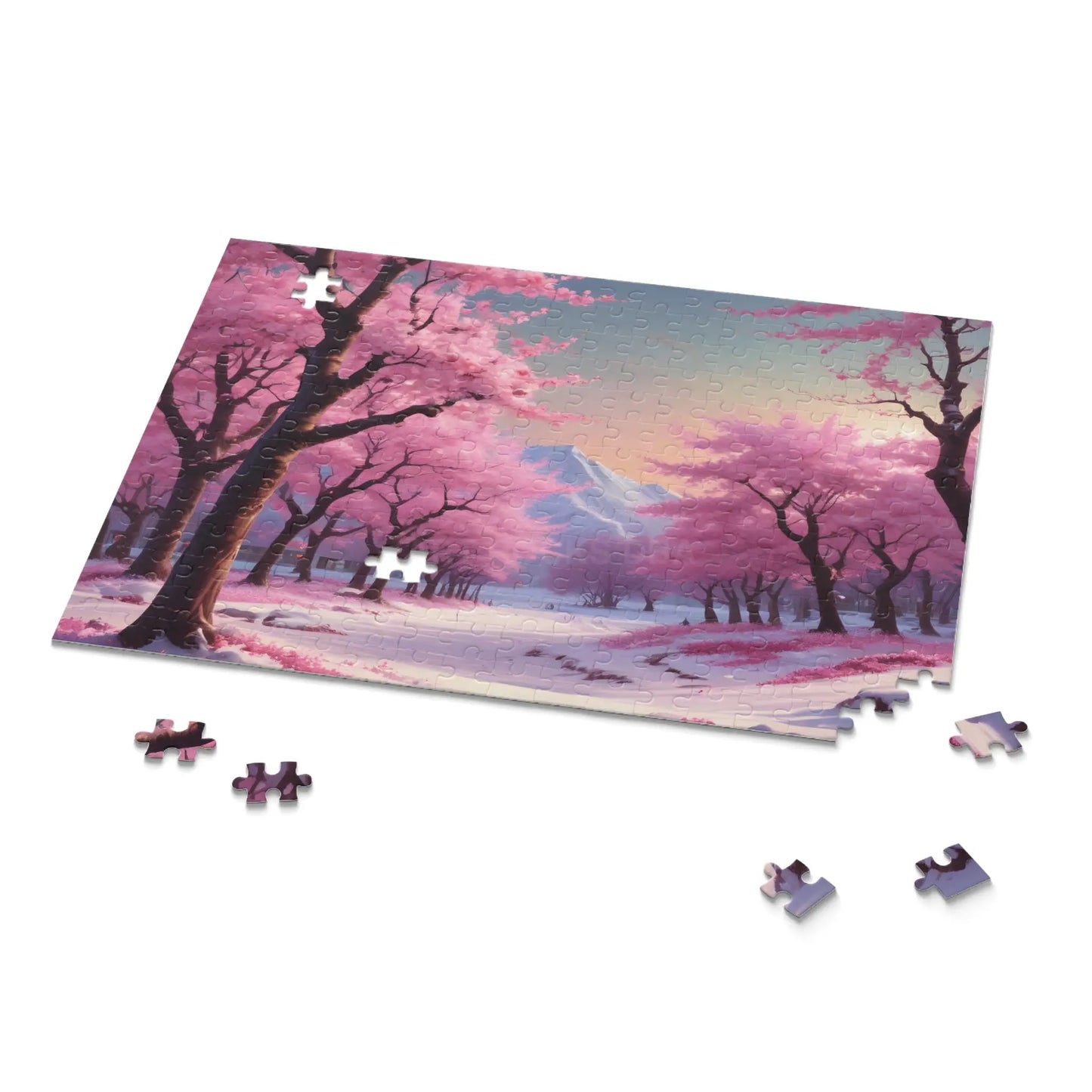 Cherry Blossom Snowscape Puzzle — Scenic 120/252/500-Piece Jigsaw - Puzzle