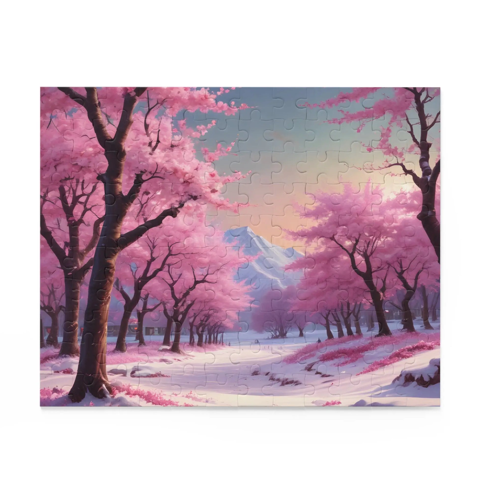 Cherry Blossom Snowscape Puzzle — Scenic 120/252/500-Piece Jigsaw - Puzzle