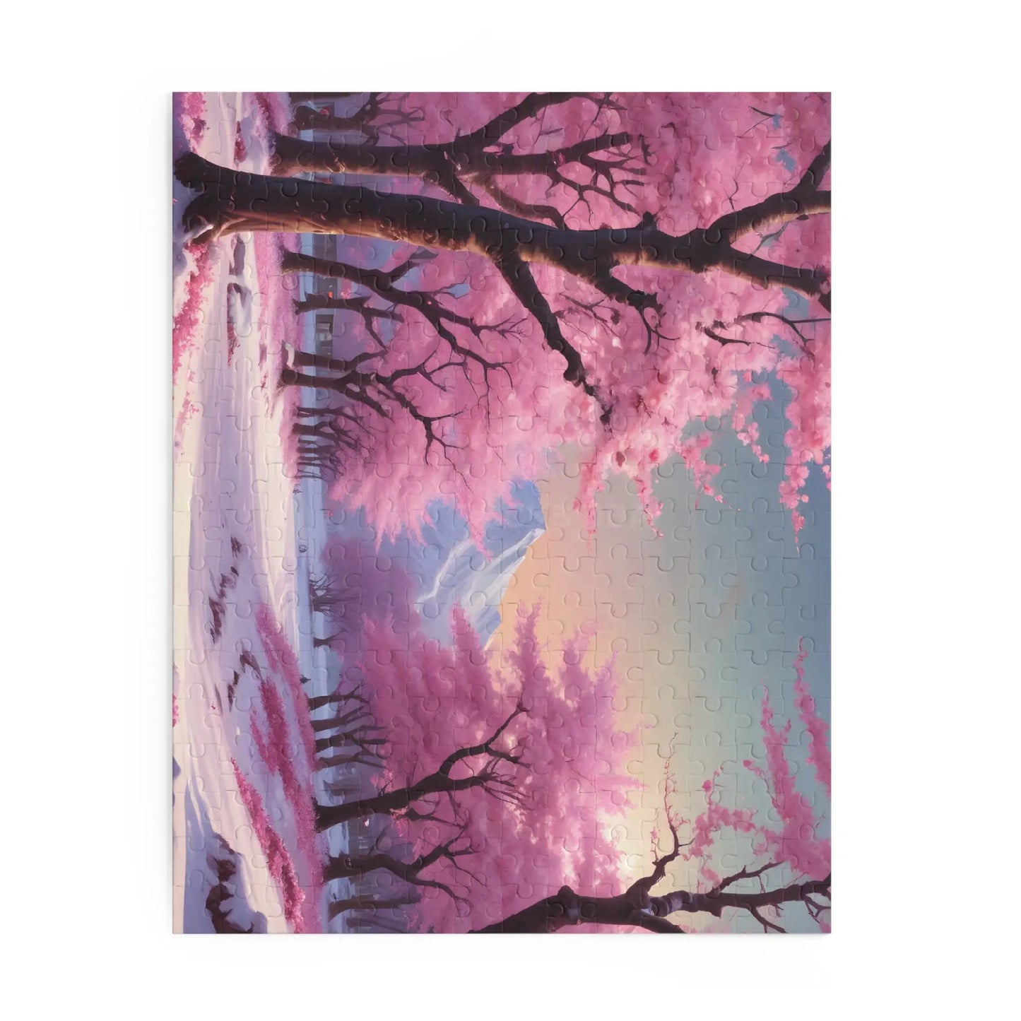 Cherry Blossom Snowscape Puzzle — Scenic 120/252/500-Piece Jigsaw - Puzzle