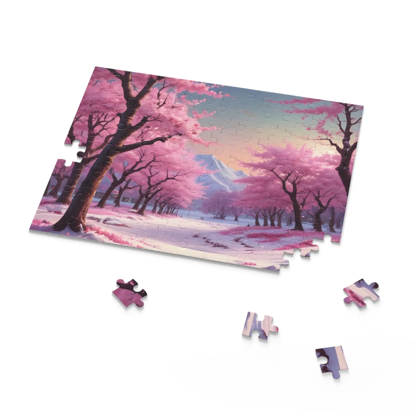 Cherry Blossom Snowscape Puzzle — Scenic 120/252/500-Piece Jigsaw - Puzzle
