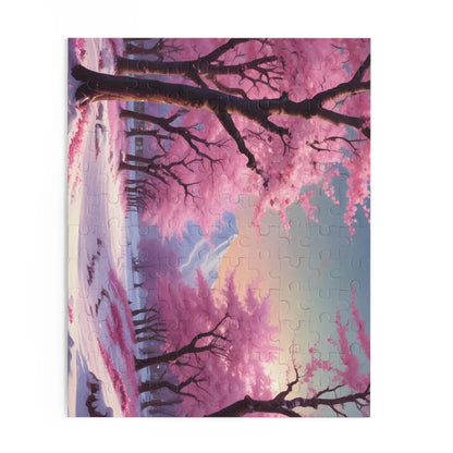 Cherry Blossom Snowscape Puzzle — Scenic 120/252/500-Piece Jigsaw - Puzzle